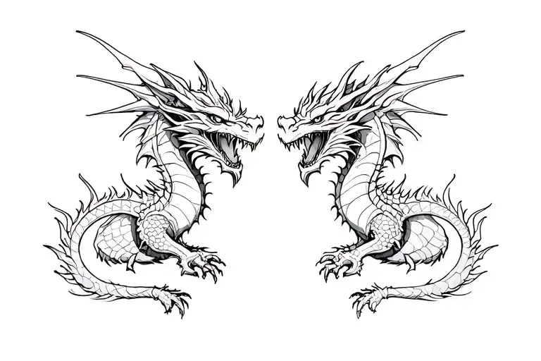 Twin dragons going tattoo design idea
