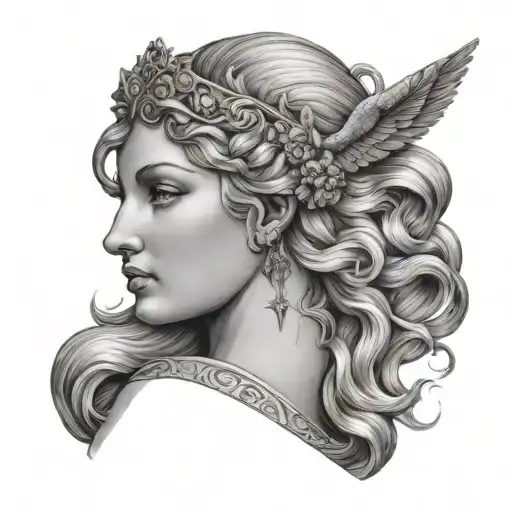 Greek god Aphrodite surrounded tattoo design idea