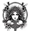 Celtic Goddess, Brigid. Surrounded by dandelions and bees tattoo design idea