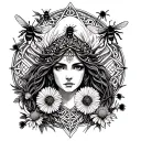 Celtic Goddess, Brigid. Surrounded by dandelions and bees tattoo design idea