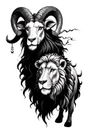 Aquarius with a ram and a Taurus and a lion tattoo design idea