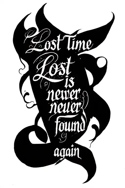 quote "lost time is never found again" written inside tattoo design idea