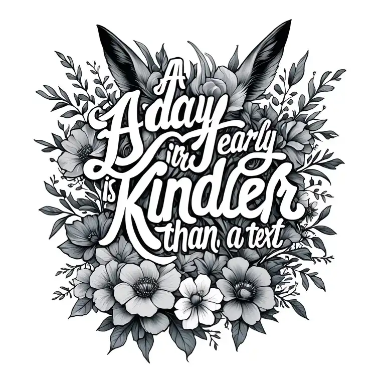"A day early is kinder than a " animals and flowers intertwined tattoo design idea