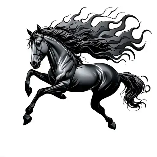 mustang horse with flames tattoo design idea