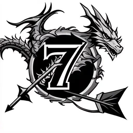 The number 7, a dragon and arrow tattoo design idea