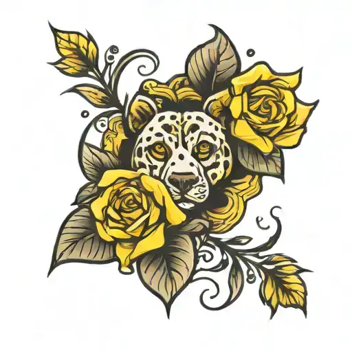 paw print with yellow rose tattoo design idea