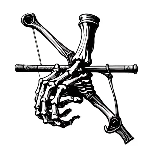 skeleton hand pulling back a bow tattoo design idea