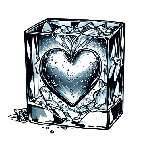 heart in ice cube tattoo design idea