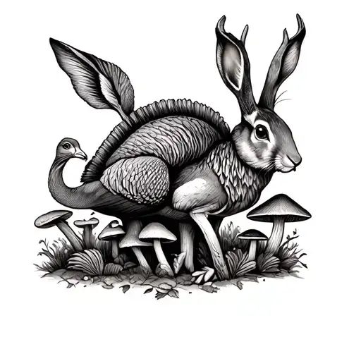 squerll, rabbit, deer, turkey, morell mushrooms growing tattoo design idea