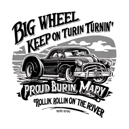 Lyrics "Big wheel keep on turnin' (Turnin')Proud Mary keep on burnin' (Burnin')Rollin'Rollin', rollin' on the river" tattoo design idea