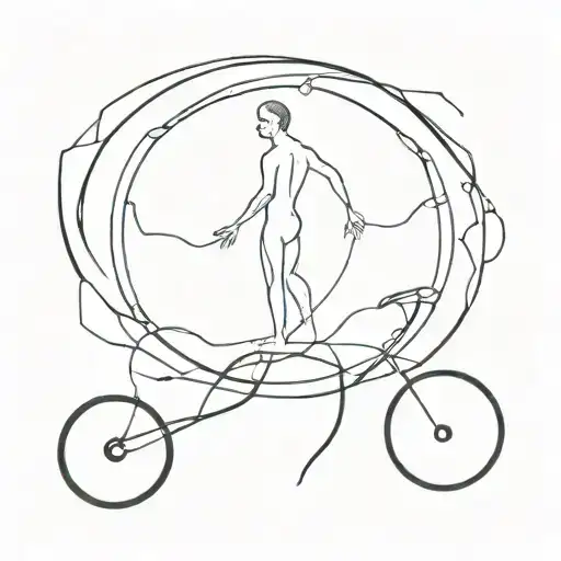 personification of the cycle of life, where a person goes into the unknown, but comes to one, b/w tattoo design idea