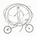 personification of the cycle of life, where a person goes into the unknown, but comes to one, b/w tattoo design idea
