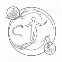personification of the cycle of life, where a person goes into the unknown, but comes to one, b/w tattoo design idea