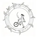 personification of the cycle of life, where a person goes into the unknown, but comes to one, b/w tattoo design idea