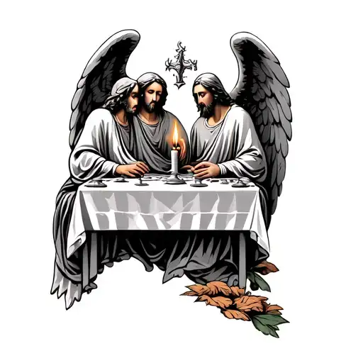 last supper tattoo with good and bad angel with candles tattoo design idea