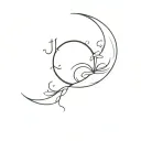 waxing Crescent moon with Isa name written tattoo design idea
