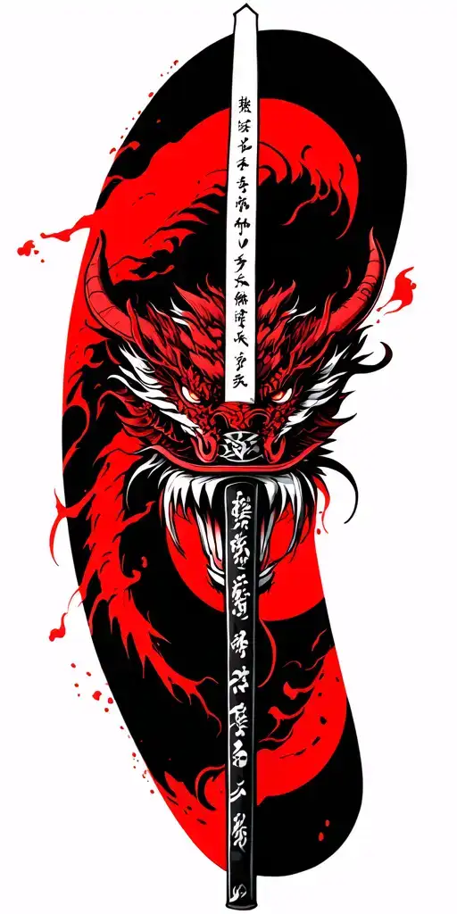 demon samurai katana stained from blood japanese dragon tattoo design idea