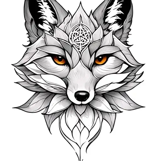 Fox Lotus Pentacle tattoo design idea