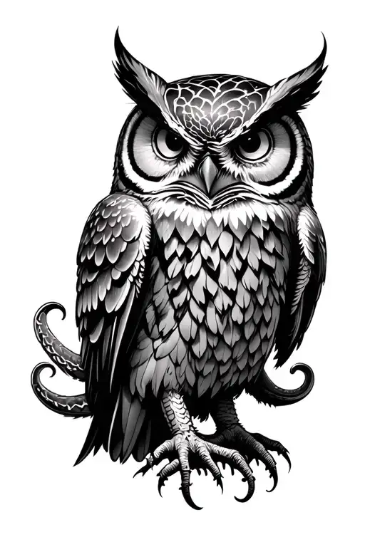 cthulhu inspired owl tattoo design idea