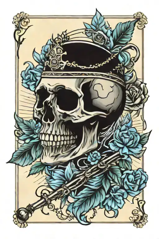skull, emperor tarot, death, cracked with fire tattoo design idea