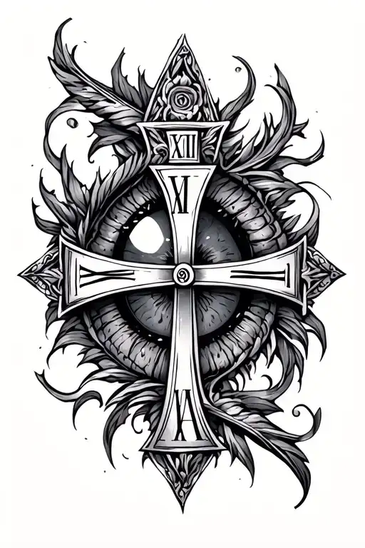 cross tattoo eye hollow Roman numerals Cammarata tattoo design idea