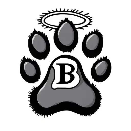 Dog paw print with B in the middle and a halo overtop simple tattoo design idea