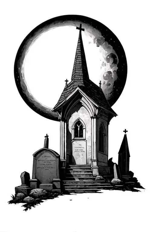 church graves / moon tattoo design idea
