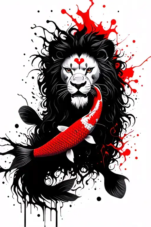 lion and koi fish yin tattoo design idea