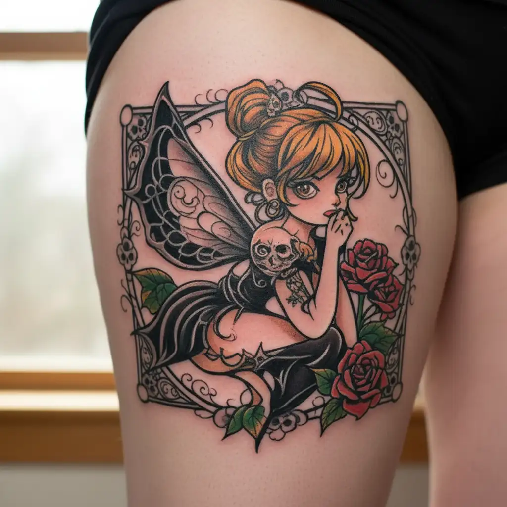 gothic tinkerbell tattoo design idea