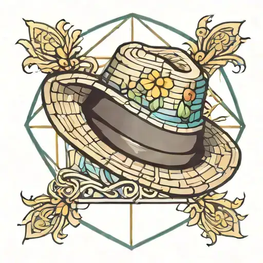stained glass window with straw hat tattoo design idea