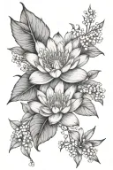 Water lily, larkspur, hawthorn and lily of the valley tattoo design idea