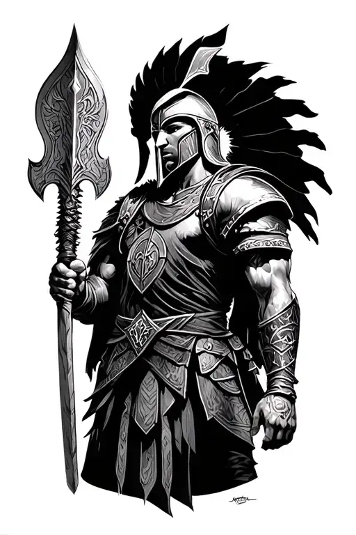 spartan paladan warrior wielding tattoo design idea