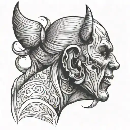 devil whispering into ear tattoo design idea