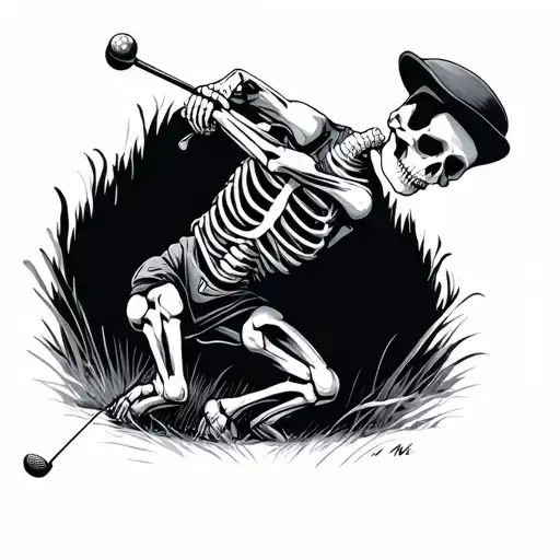 Skeleton Playing Golf tattoo design idea