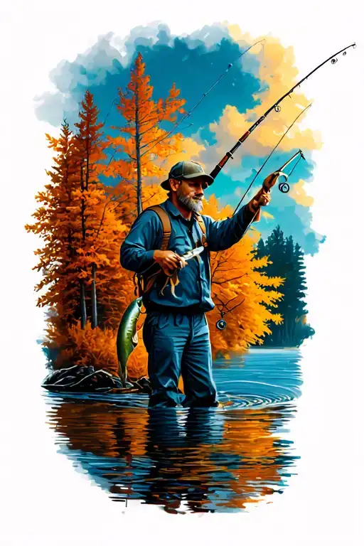 Fall fishing rod tattoo design idea