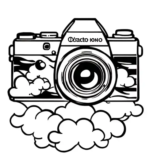 camera with clouds tattoo design idea