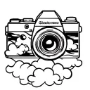 camera with clouds tattoo design idea