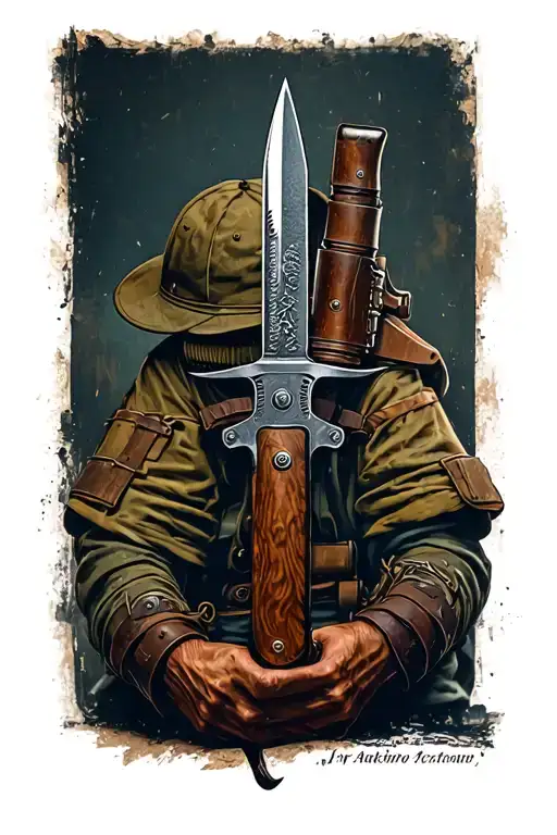 M3 trench knife realistic WWII tattoo design idea