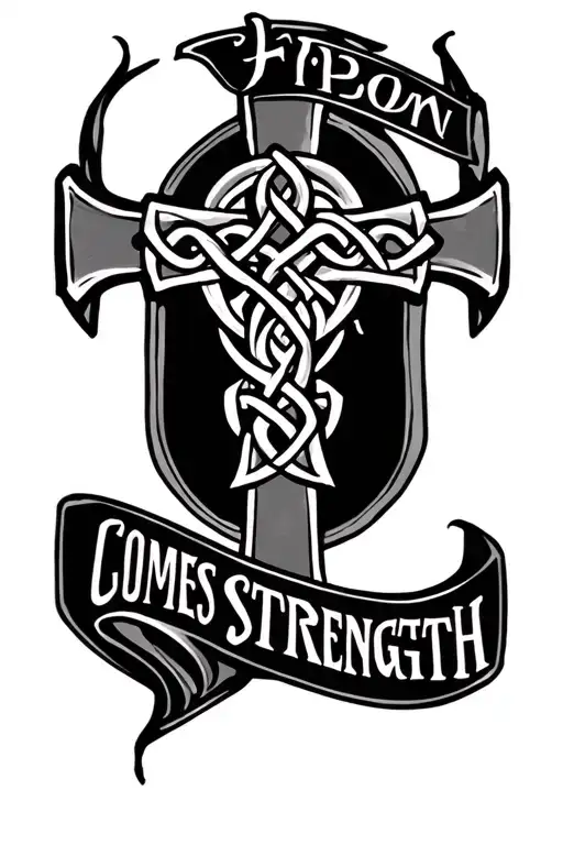 "From pain comes strength" celtic cross tattoo tattoo design idea