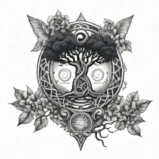 DNA double helix DMT molecule transforming Third Eye on top tree of life tattoo design idea