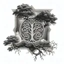 DNA double helix DMT molecule transforming Third Eye on top tree of life tattoo design idea