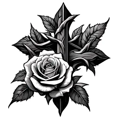 cross roses thorns intertwined tattoo design idea