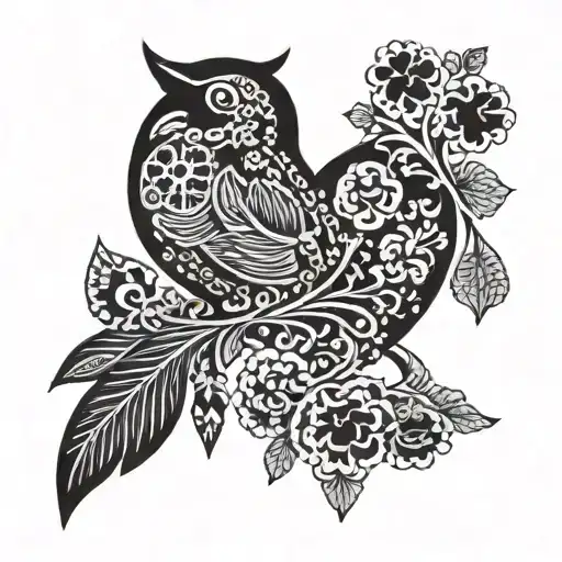 A detailed Hungarian folk art design incorporating symbols of wealth and prosperity, such as coins and jewels tattoo design idea