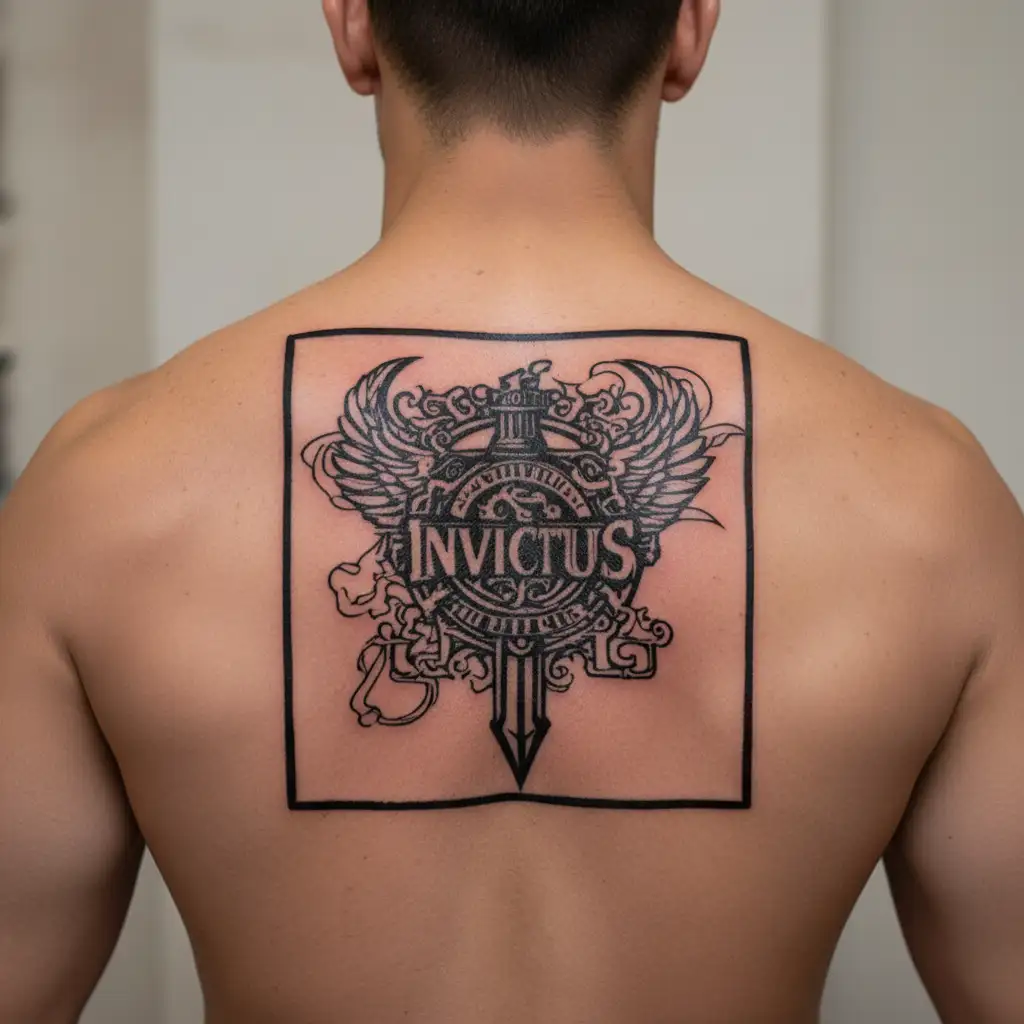 Invictus text tattoo design idea