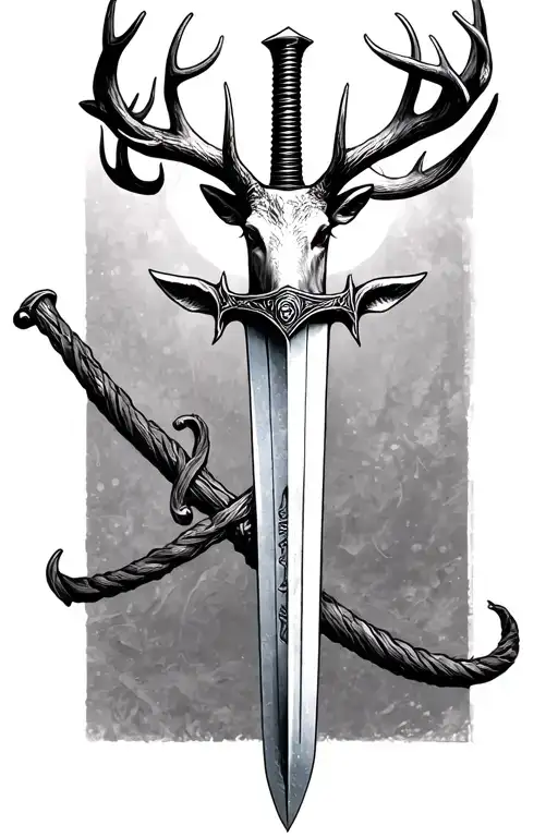 thin swords wrapped  with deer head handle  tattoo design idea