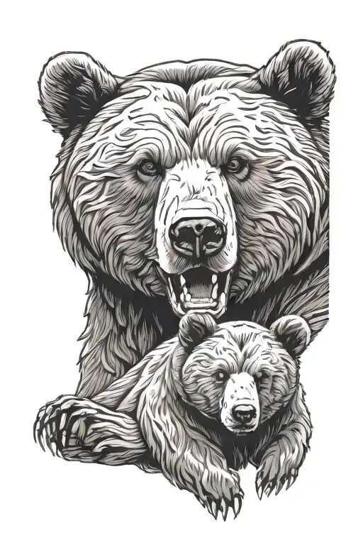 feirce bear protecting his family tattoo design idea