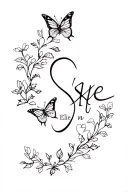 "Luke n Ellie" "Skye" butterflies flowers hearts vine intertwined tattoo design idea