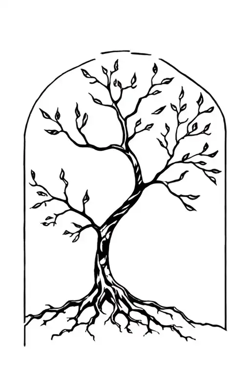 acacia tree with roots over sun rising tattoo design idea