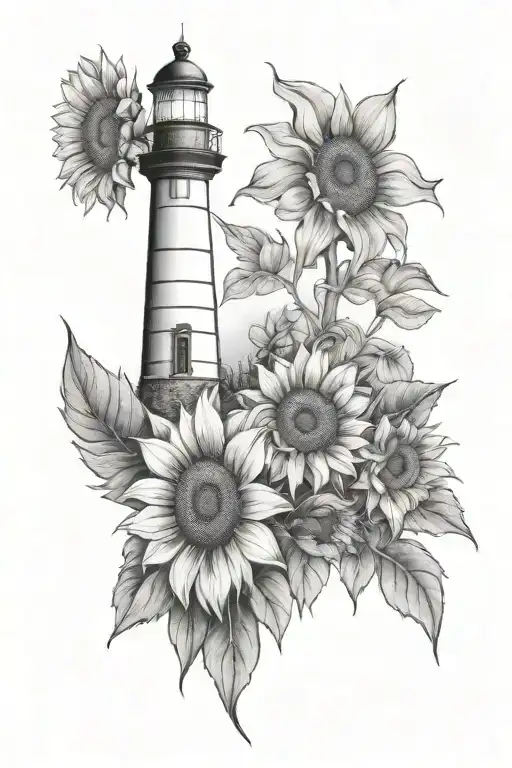 lighthouse and sunflowers  tattoo design idea