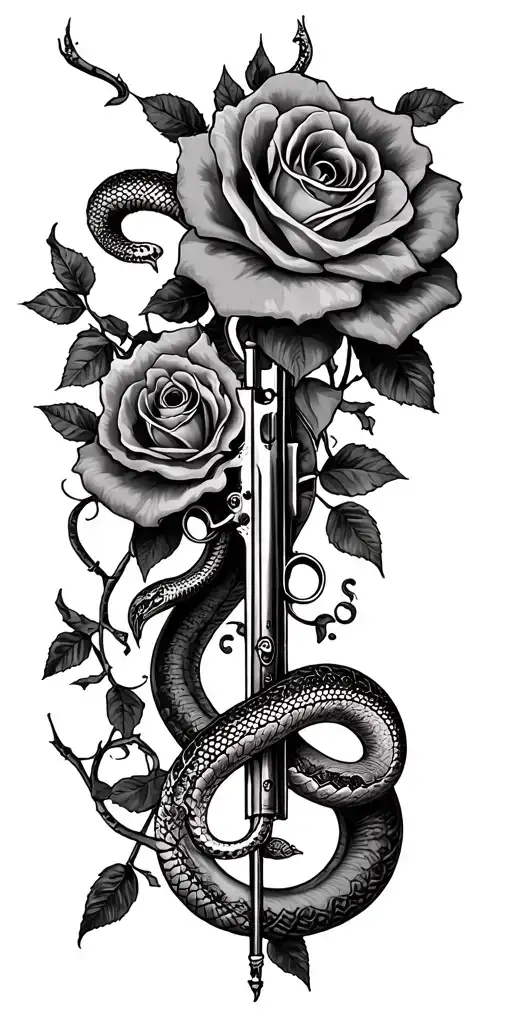 guns n roses with vines and snakes  tattoo design idea